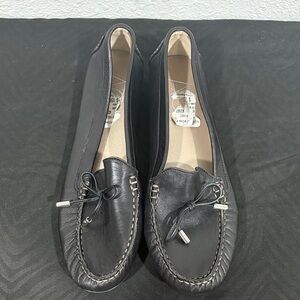 AGL Black Leather Women's Loafers with Bow Detail